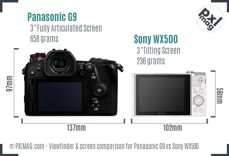 Panasonic G9 vs Sony WX500 Screen and Viewfinder comparison