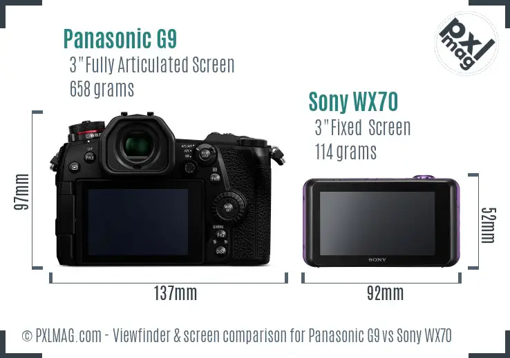 Panasonic G9 vs Sony WX70 Screen and Viewfinder comparison