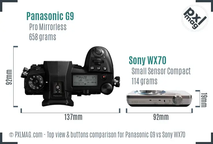 Panasonic G9 vs Sony WX70 top view buttons comparison