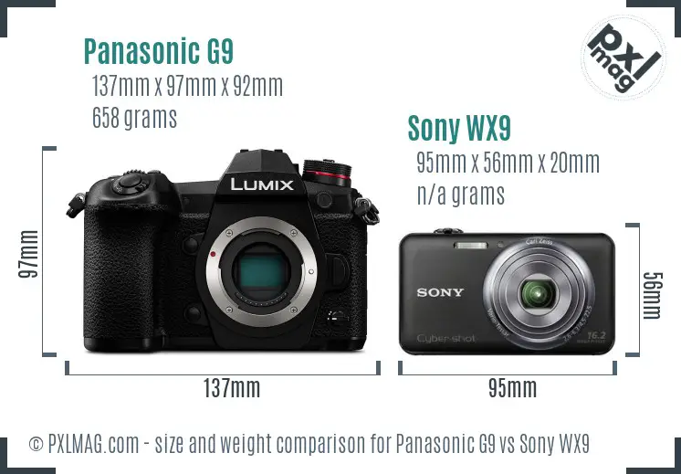 Panasonic G9 vs Sony WX9 size comparison