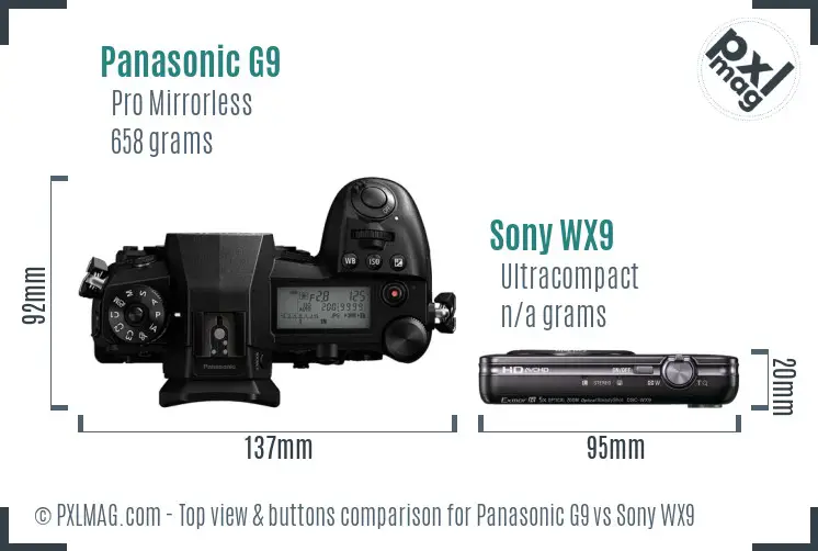 Panasonic G9 vs Sony WX9 top view buttons comparison
