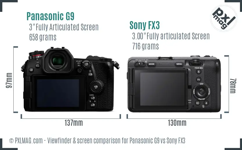 Panasonic G9 vs Sony FX3 Screen and Viewfinder comparison