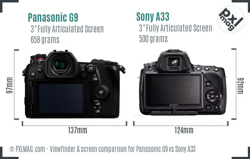 Panasonic G9 vs Sony A33 Screen and Viewfinder comparison Panasonic G9 vs Sony A33 Screen and Viewfinder comparison