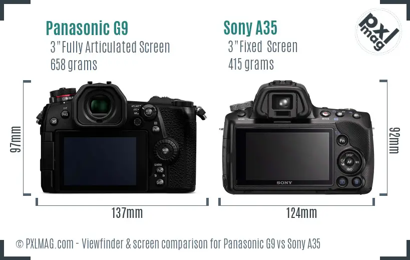 Panasonic G9 vs Sony A35 Screen and Viewfinder comparison