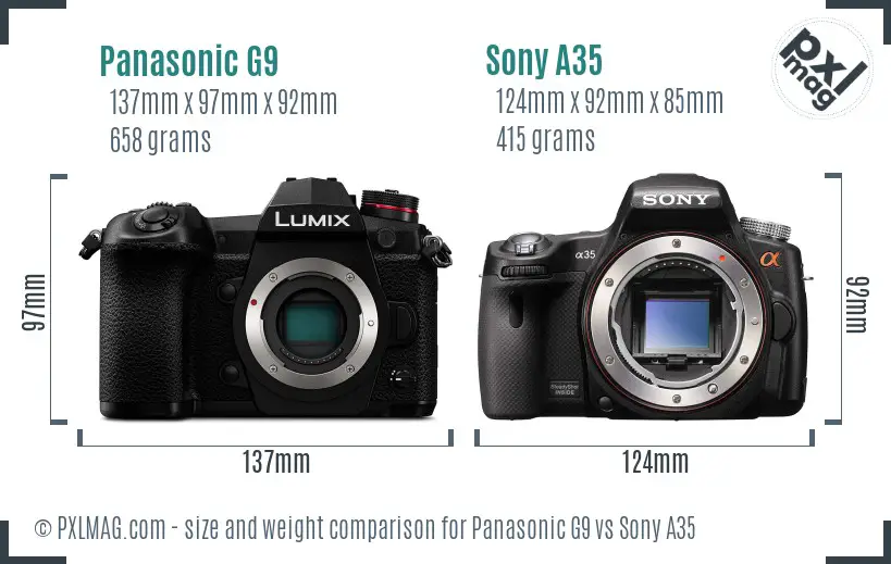 Panasonic G9 vs Sony A35 size comparison