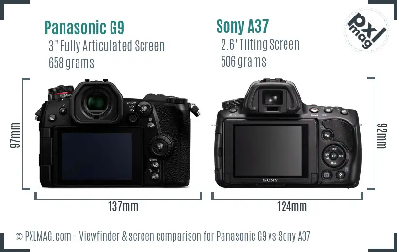 Panasonic G9 vs Sony A37 Screen and Viewfinder comparison