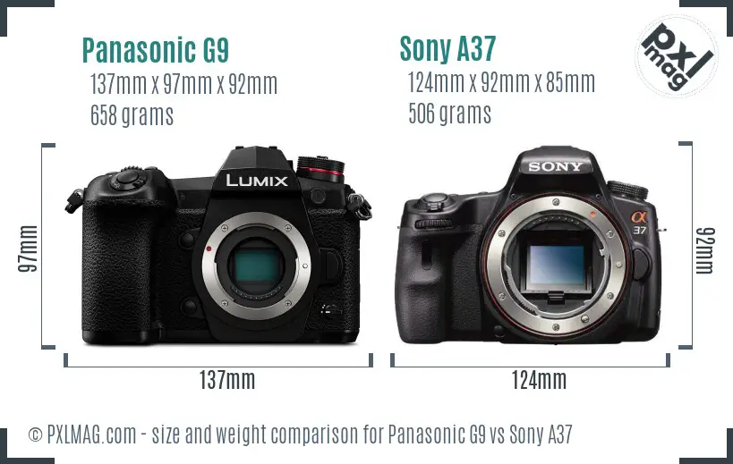 Panasonic G9 vs Sony A37 size comparison