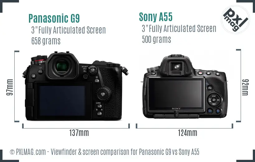 Panasonic G9 vs Sony A55 Screen and Viewfinder comparison Panasonic G9 vs Sony A55 Screen and Viewfinder comparison