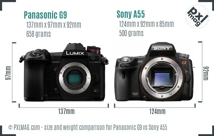 Panasonic G9 vs Sony A55 size comparison Panasonic G9 vs Sony A55 size comparison