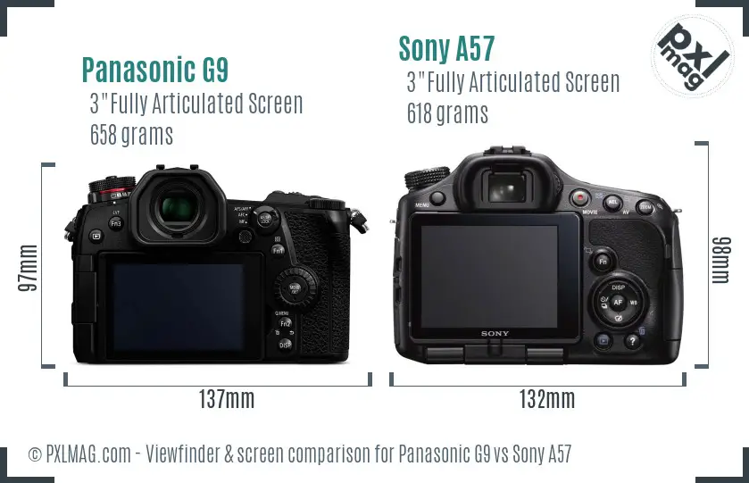 Panasonic G9 vs Sony A57 Screen and Viewfinder comparison