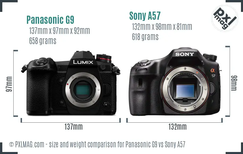 Panasonic G9 vs Sony A57 size comparison