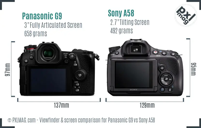 Panasonic G9 vs Sony A58 Screen and Viewfinder comparison
