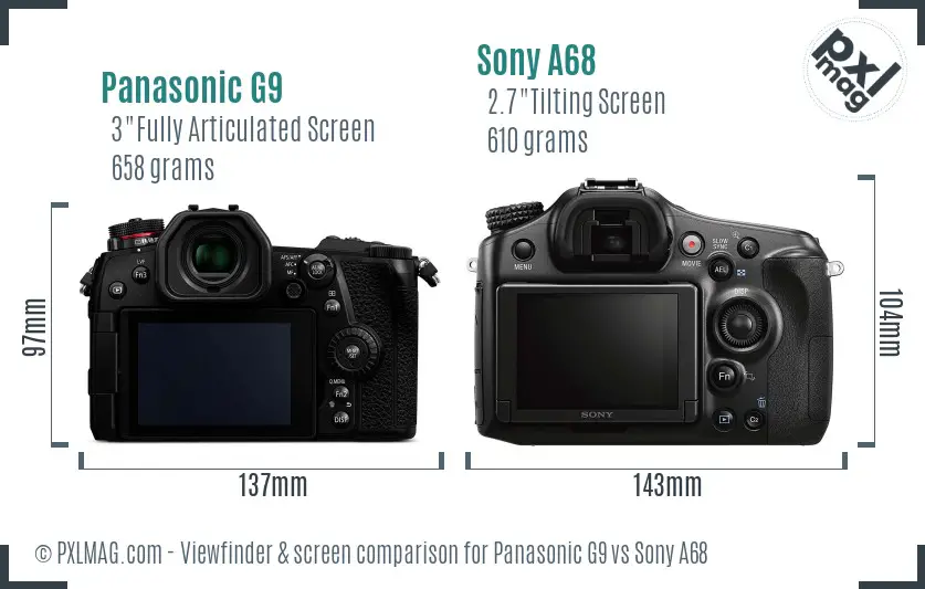 Panasonic G9 vs Sony A68 Screen and Viewfinder comparison