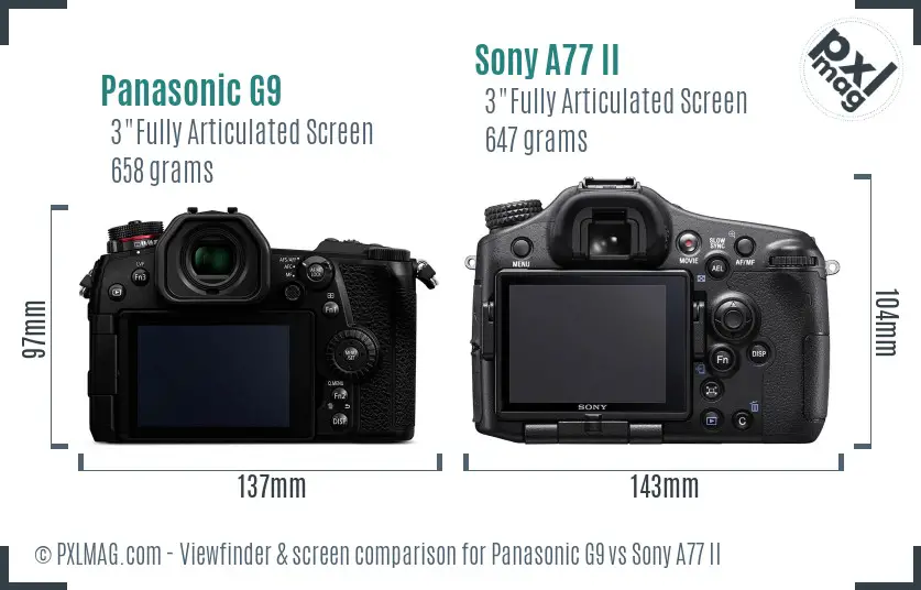 Panasonic G9 vs Sony A77 II Screen and Viewfinder comparison