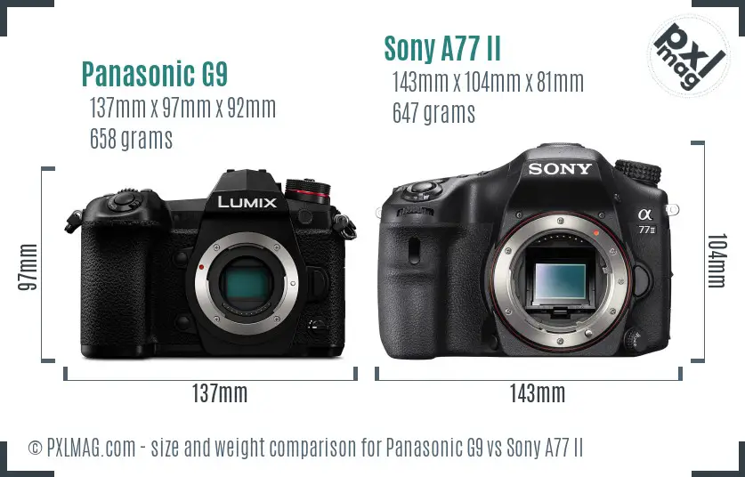 Panasonic G9 vs Sony A77 II size comparison