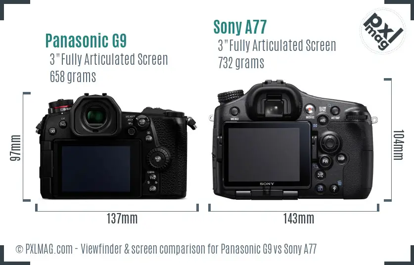 Panasonic G9 vs Sony A77 Screen and Viewfinder comparison