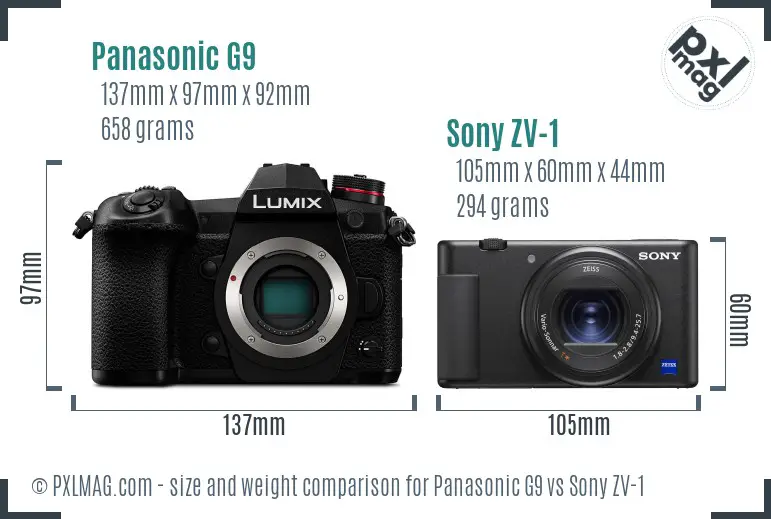 Panasonic G9 vs Sony ZV-1 size comparison