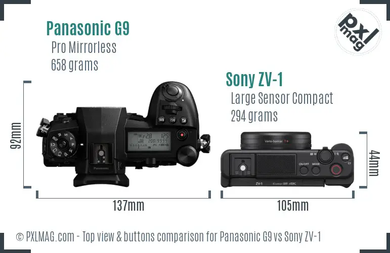 Panasonic G9 vs Sony ZV-1 top view buttons comparison