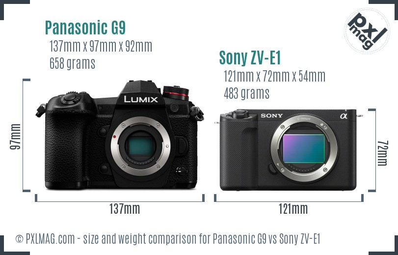 Panasonic G9 vs Sony ZV-E1 size comparison Panasonic G9 vs Sony ZV-E1 size comparison