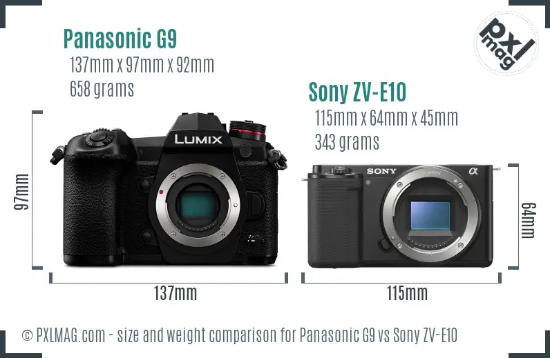 Panasonic G9 vs Sony ZV-E10 size comparison Panasonic G9 vs Sony ZV-E10 size comparison