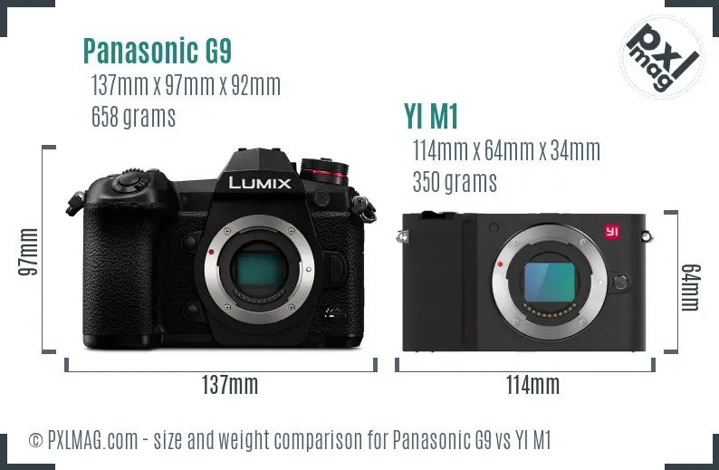 Panasonic G9 vs YI M1 size comparison