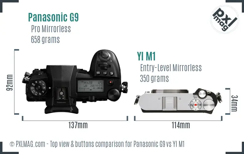 Panasonic G9 vs YI M1 top view buttons comparison