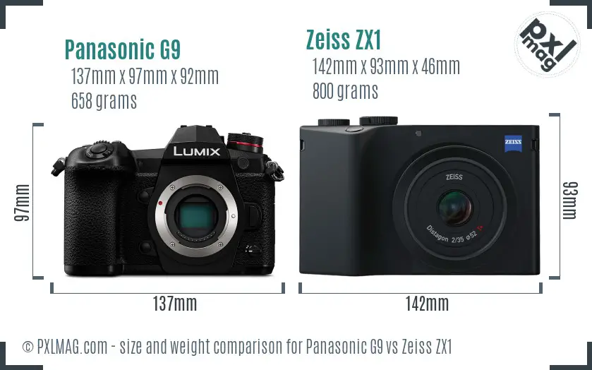 Panasonic G9 vs Zeiss ZX1 size comparison