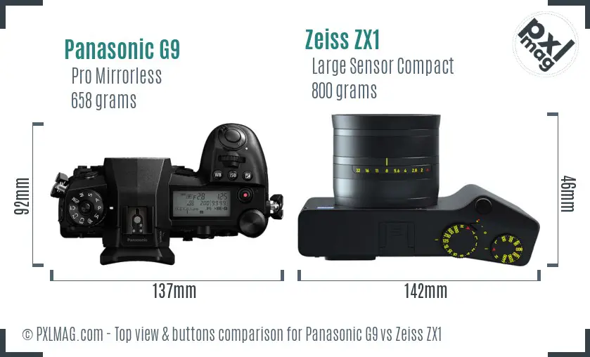 Panasonic G9 vs Zeiss ZX1 top view buttons comparison
