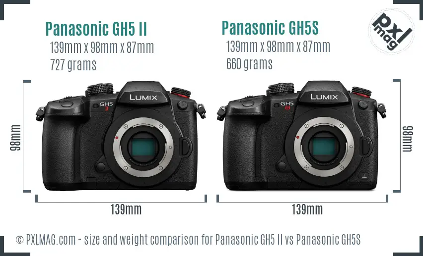 Panasonic GH5 II vs Panasonic GH5S size comparison