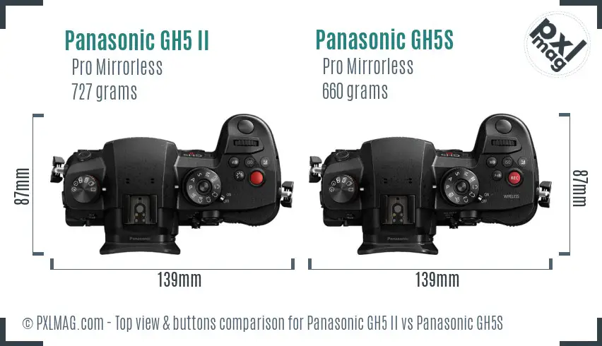 Panasonic GH5 II vs Panasonic GH5S top view buttons comparison