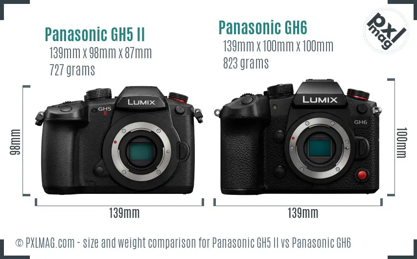 Panasonic GH5 II vs Panasonic GH6 size comparison