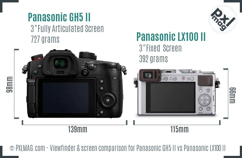 Panasonic GH5 II vs Panasonic LX100 II Screen and Viewfinder comparison Panasonic GH5 II vs Panasonic LX100 II Screen and Viewfinder comparison
