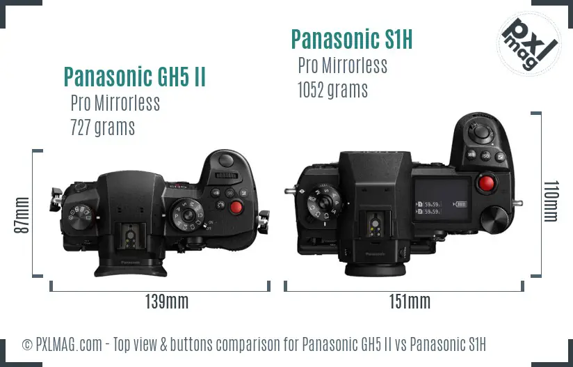 Panasonic GH5 II vs Panasonic S1H top view buttons comparison Panasonic GH5 II vs Panasonic S1H top view buttons comparison