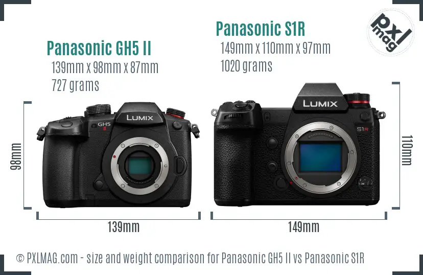 Panasonic GH5 II vs Panasonic S1R size comparison