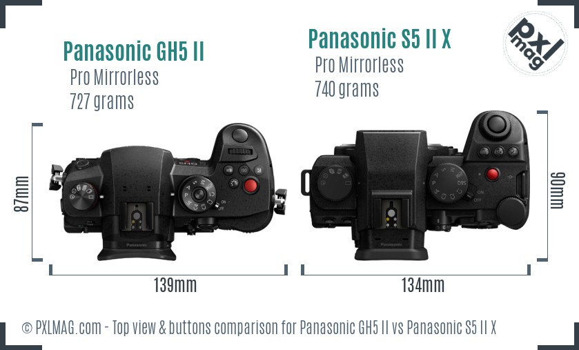 Panasonic GH5 II vs Panasonic S5 II X top view buttons comparison