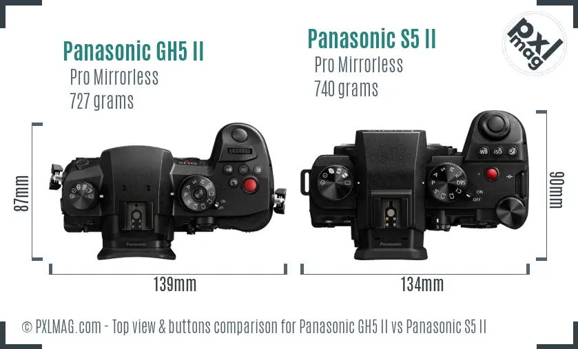 Panasonic GH5 II vs Panasonic S5 II top view buttons comparison