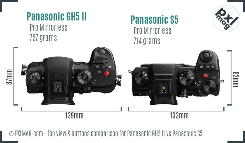 Panasonic GH5 II vs Panasonic S5 top view buttons comparison