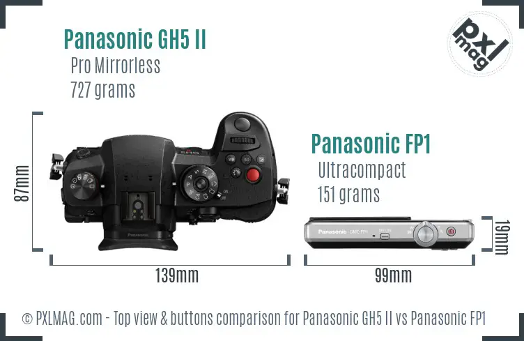 Panasonic GH5 II vs Panasonic FP1 top view buttons comparison