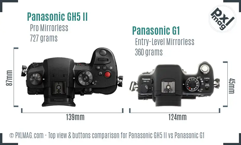 Panasonic GH5 II vs Panasonic G1 top view buttons comparison
