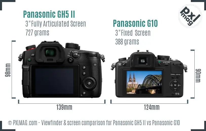 Panasonic GH5 II vs Panasonic G10 Screen and Viewfinder comparison