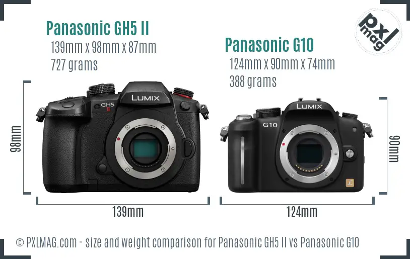 Panasonic GH5 II vs Panasonic G10 size comparison