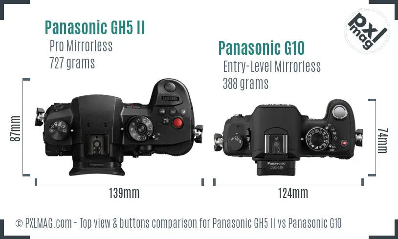 Panasonic GH5 II vs Panasonic G10 top view buttons comparison