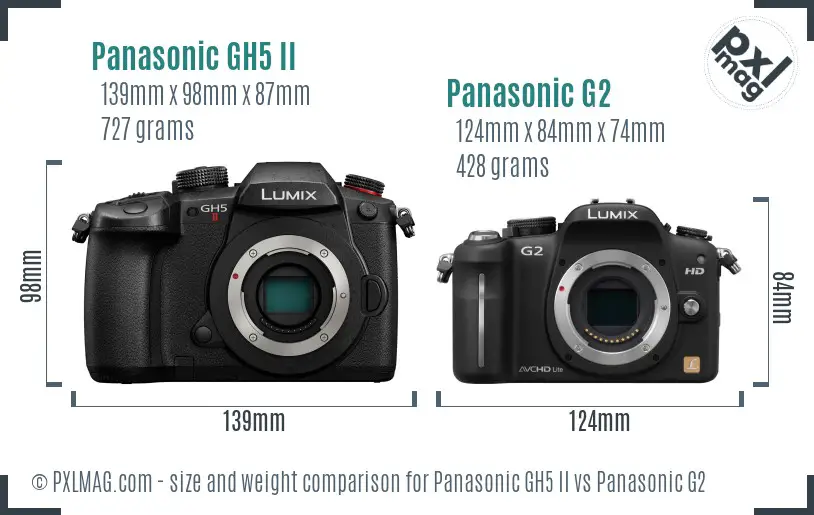 Panasonic GH5 II vs Panasonic G2 size comparison