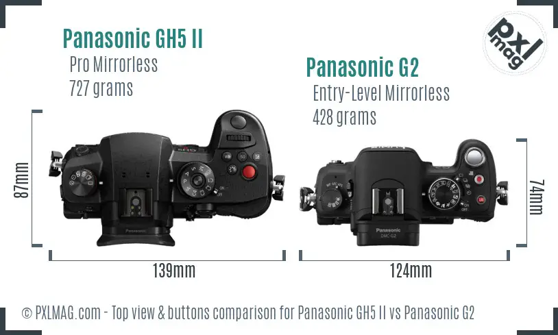 Panasonic GH5 II vs Panasonic G2 top view buttons comparison