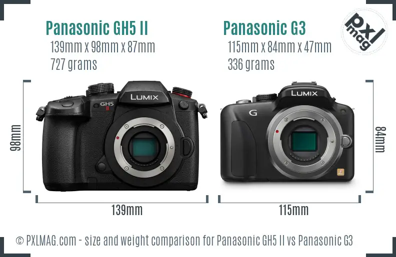 Panasonic GH5 II vs Panasonic G3 size comparison