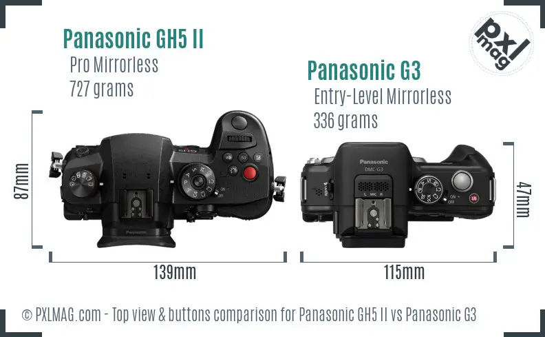 Panasonic GH5 II vs Panasonic G3 top view buttons comparison