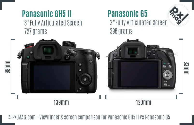 Panasonic GH5 II vs Panasonic G5 Screen and Viewfinder comparison