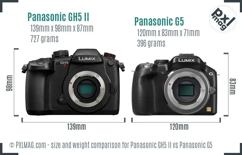 Panasonic GH5 II vs Panasonic G5 size comparison