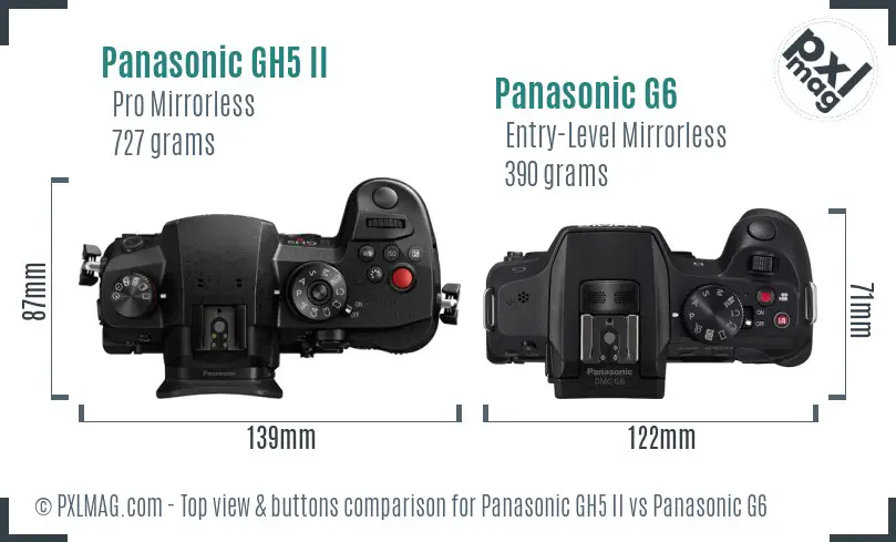 Panasonic GH5 II vs Panasonic G6 top view buttons comparison