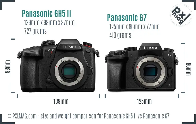 Panasonic GH5 II vs Panasonic G7 size comparison